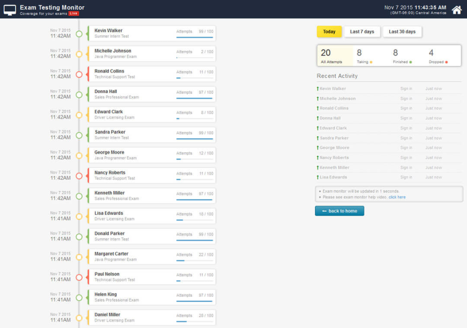 screenshot of Exam Testing